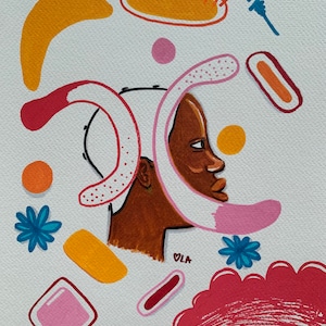 Mixed Media Original Kunstwerk | Bunte Wandkunst Afrozentrisch | Schwarze Frau im Besitz