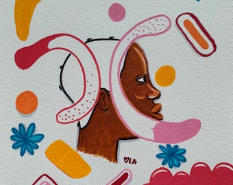 Mixed Media Original Artwork | Colorful Wall Art Afrocentric | Black Woman Owned