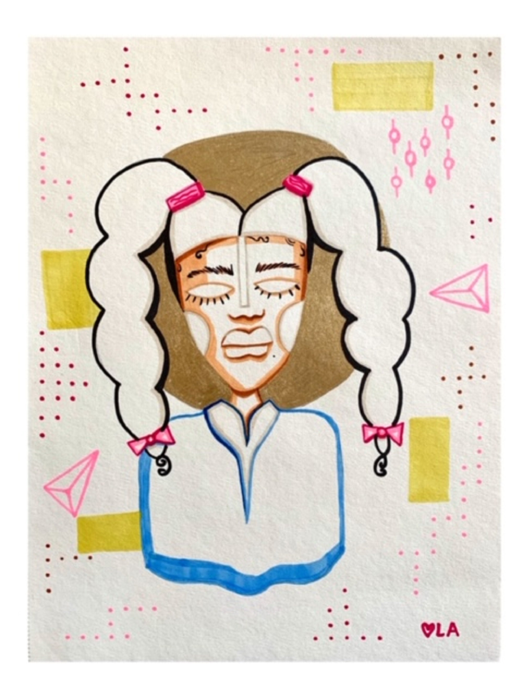 Original Painting Ponytails and Gold Artwork Black Girl African Hair