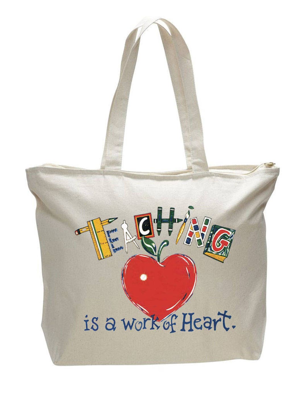 Teaching is a Work of Heart Teacher Inspired Tote Bag Shopping Grocery ...