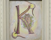 Handdrawn Framed K Initial Art