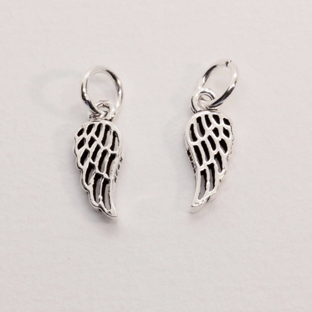 10 Angel Wing Charm Pendant 5 X 14 Mm Sterling Silver Oxidized Small