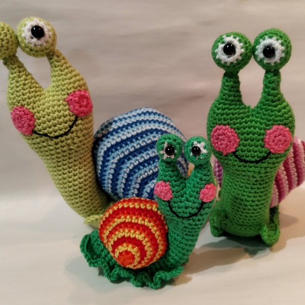 Snail family.   Handmade Crochet Crocheted Knitted  pet animal figure soft softie plushie plushy amigurumi
