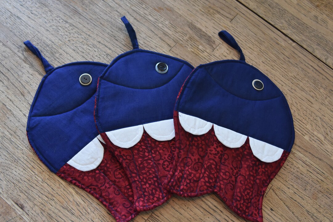Blue Whit and Red Fish Pot Holders Etsy