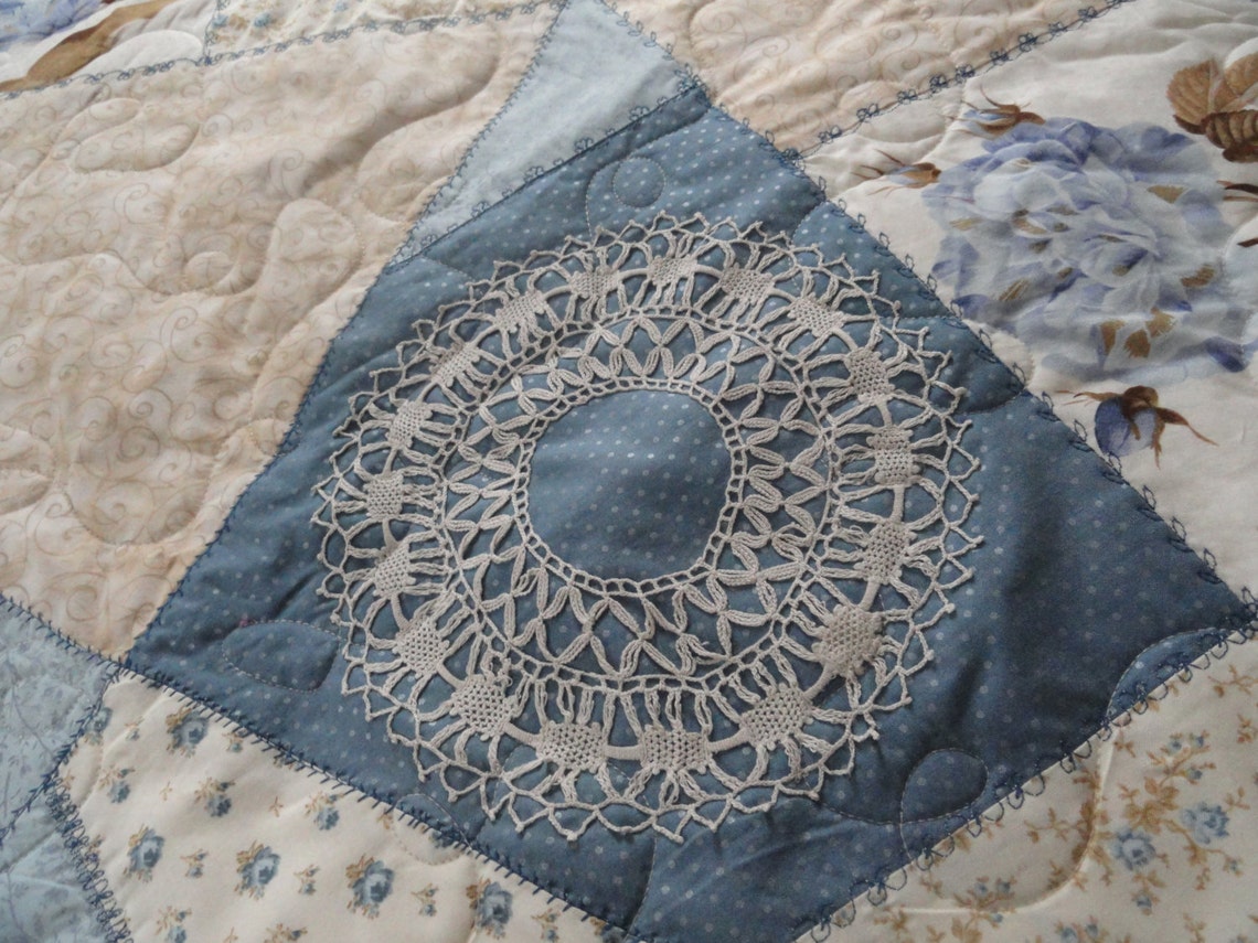 Crazy quilt/doily quilt Etsy