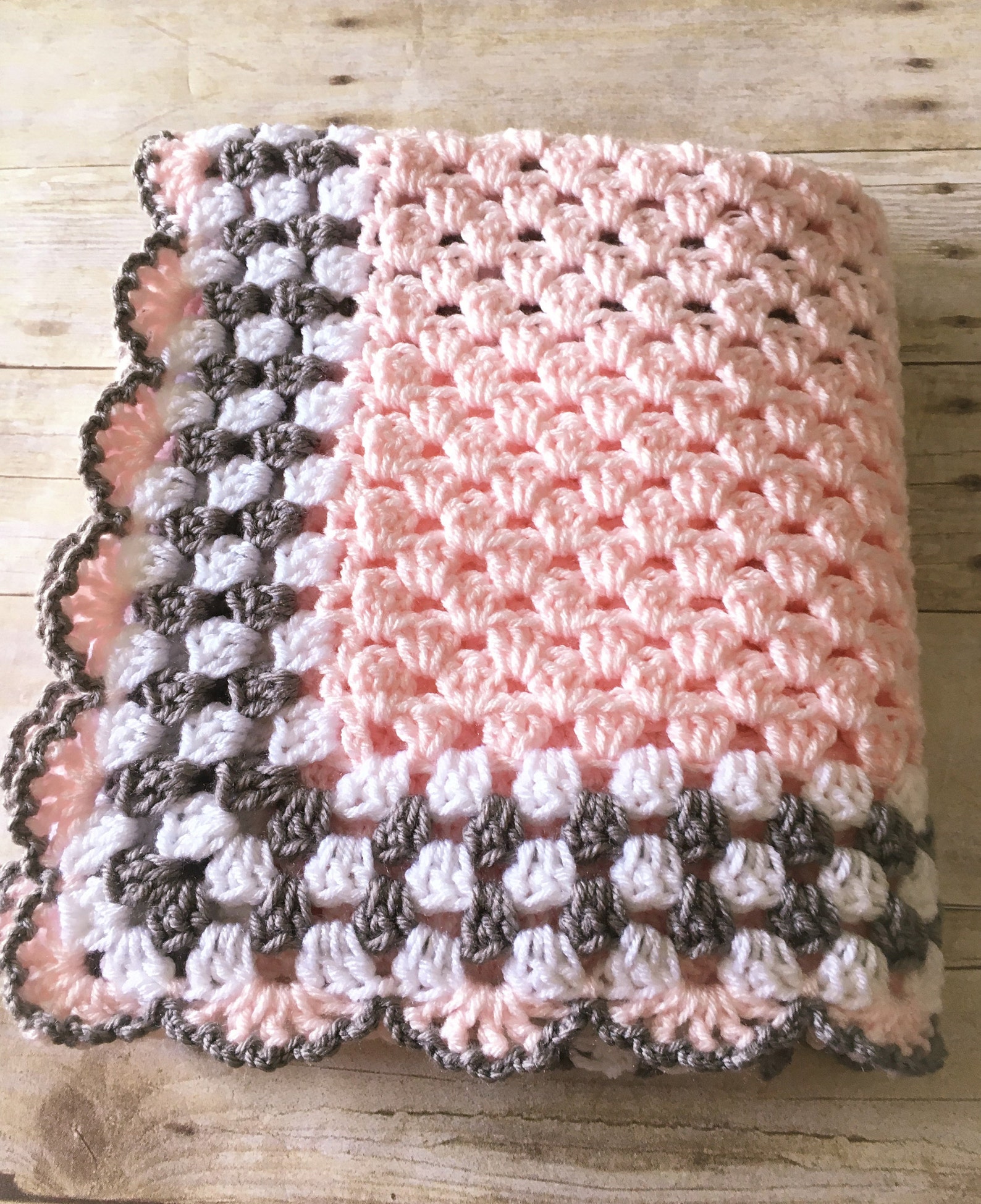Pink Grey Baby Blanket Pink Baby Blanket Crochet Baby Etsy