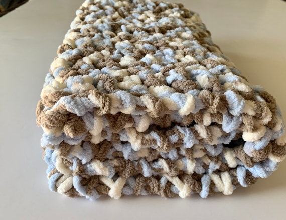 Blue Baby Blanket, Crochet Baby Blanket, Tan Newborn Blanket, Photo Prop, Baby Boy Blanket, Baby Blanket, Baby Shower Gift, Free Shipping