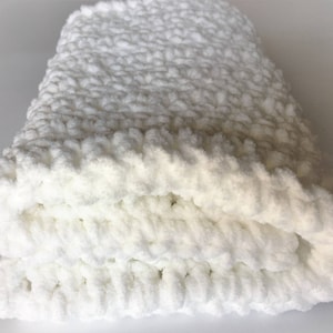 White Crochet Baby Blanket, Chenille Stroller Blanket
