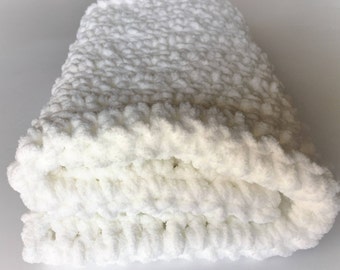 White Baby Blanket, Crochet Baby Blanket, White Blanket, Photo Prop, Car Seat Blanket, Stroller Blanket, Free Shipping, Baby Shower Gift