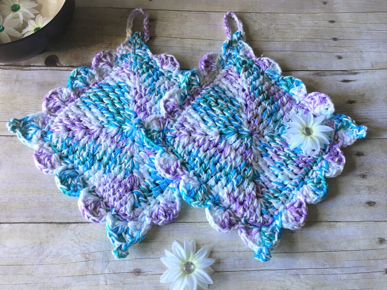 Aqua/purple Pot Holder Crochet Pot Holders Kitchen Pot Etsy