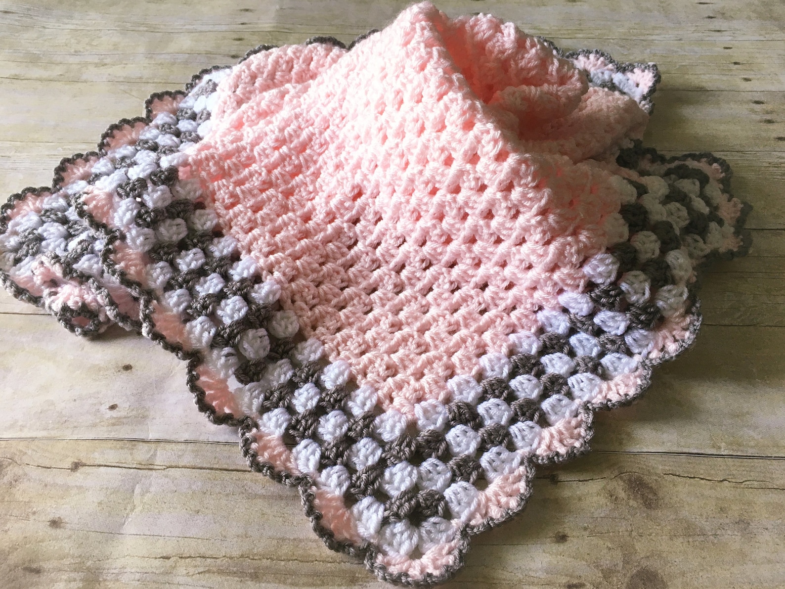 Pink Grey Baby Blanket Pink Baby Blanket Crochet Baby Etsy