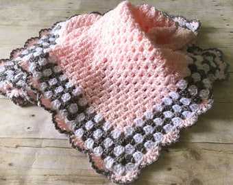 Pink Grey Baby Blanket, Pink Baby Blanket, Crochet Baby Blanket, Pink Crochet Afghan, Baby Afghan Pink Grey Blanket Crochet Blanket Handmade