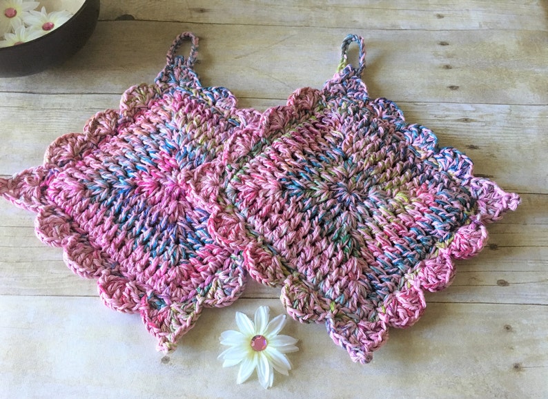 Rainbow Pot Holder Handmade Pot Holders Kitchen Decor Pink Etsy