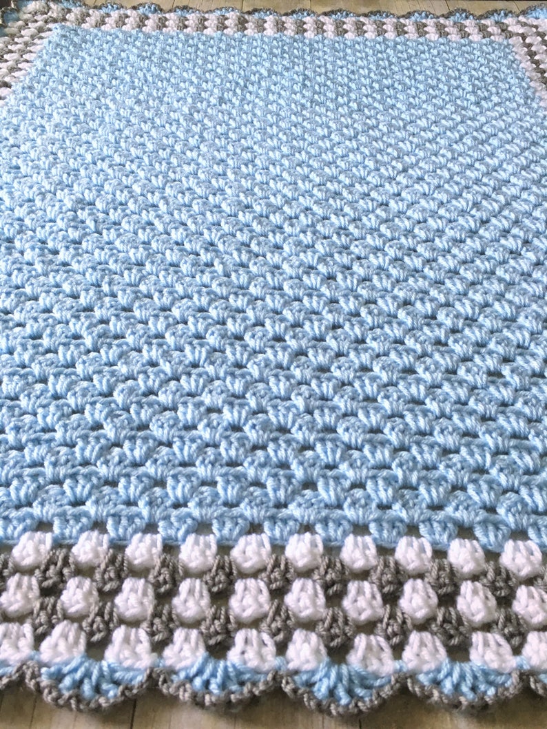 Blue Grey Baby Blanket Crochet Baby Blanket Blue Baby Etsy