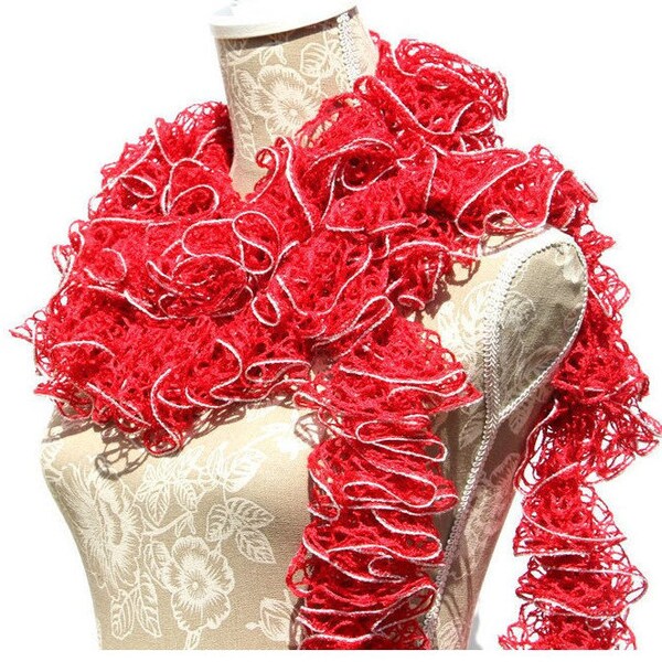 Red Crochet Scarf, Crochet Scarf, Sashay Scarf, Teacher Gifts, Handmade Scarf, Ruffled Scarf,  Frilly Scarf, Gift for her, Ready to Ship