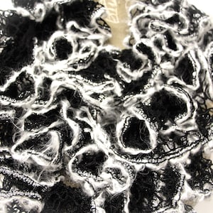 Black White Crochet Scarf, Black Ruffle Scarf, Handmade Ruffle Scarf ...