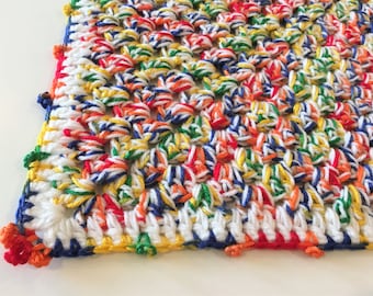 Rainbow Baby Blanket, Crochet Baby Blanket, Granny Square, Neon, Chunky Baby Blanket, Baby Afghan, Baby Crochet, Ready to ship, Photo Prop