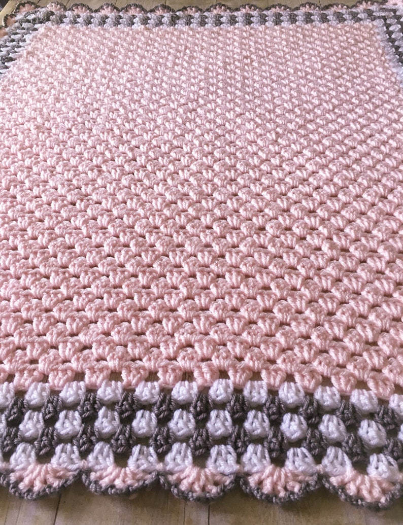 Pink Grey Baby Blanket Pink Baby Blanket Crochet Baby Etsy
