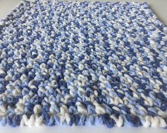 Manta de bebé de ganchillo, afgana de chenilla azul, regalo para baby shower