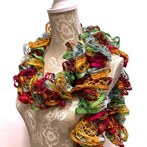 Multi Color Crochet Ruffle Scarf, Crochet Scarf, Ruffled Scarf, Handmade Scarf, Ready to Ship, Gift for Mom, Fashion Scarf, Ruffle Scarf
