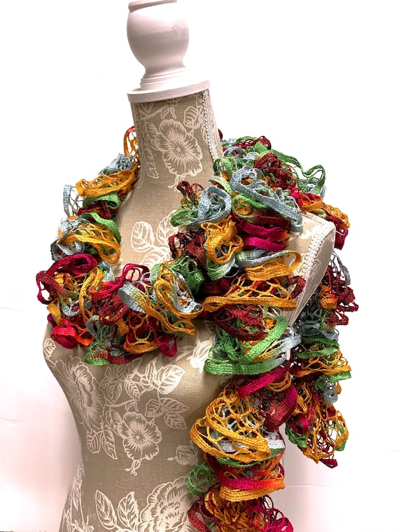 Handmade Crochet Ruffle Scarf, Multi Color Fashion Accessory  display picture 2