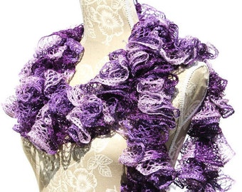 Multi Purple Crochet Scarf, Purple Ruffle Scarf, Crochet Scarf, Mothers Day Gifts, Gift for Mom, Handmade Scarf, Ready to ship