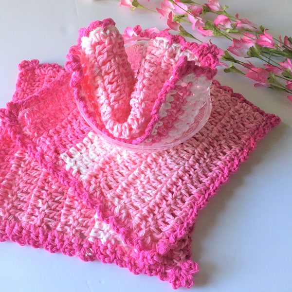 Dishcloth, Washcloth, Pink White, Handmade Crochet, Kitchen Crochet Pink Crochet, Cotton Dishcloth, Shabby Chic, Christmas Gift Gift for her