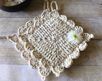 Handmade Crochet Pot Holder: Double Thick Cotton Hot Pad Set
