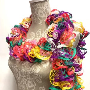Rainbow Scarf, Ruffle Scarf, Mother Day Gift, Rainbow Crochet Scarf, Frilly Scarf, Teacher Gift, Trendy Scarf, MultiColor Scarf Gift for Her