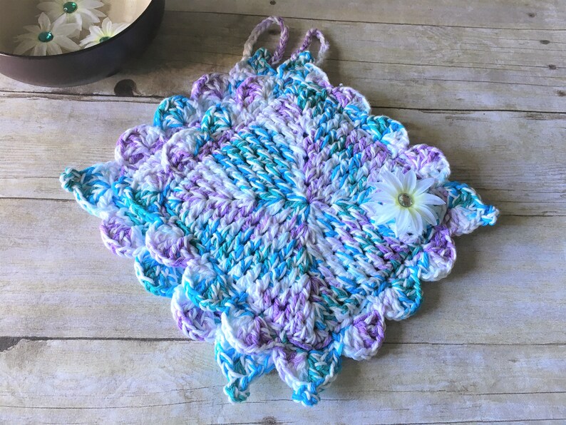 Aqua/purple Pot Holder Crochet Pot Holders Kitchen Pot Etsy