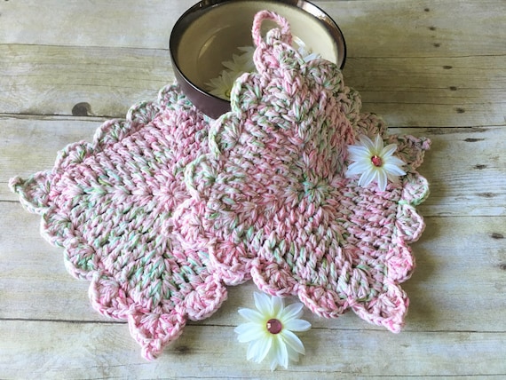 Handmade Pot Holder, Kitchen Potholder, Pink/green Pot Holder, Christmas  Gift, Shabby Chic, Crochet Hot Pads, Pot Holders, Ready to Ship 