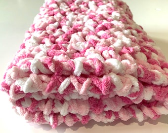Handmade Pink Baby Blanket, Crochet Baby Car Seat Blanket, Bernat Baby Girl