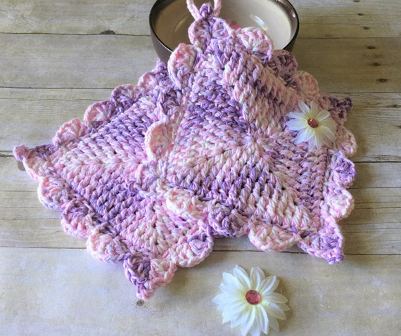 Pot Holders, Cotton Potholders, Kitchen Potholder, Pink Purple Potholders,  Cotton Crochet, Pot Holder, Crochet Hot Pads, Valentines Gift 