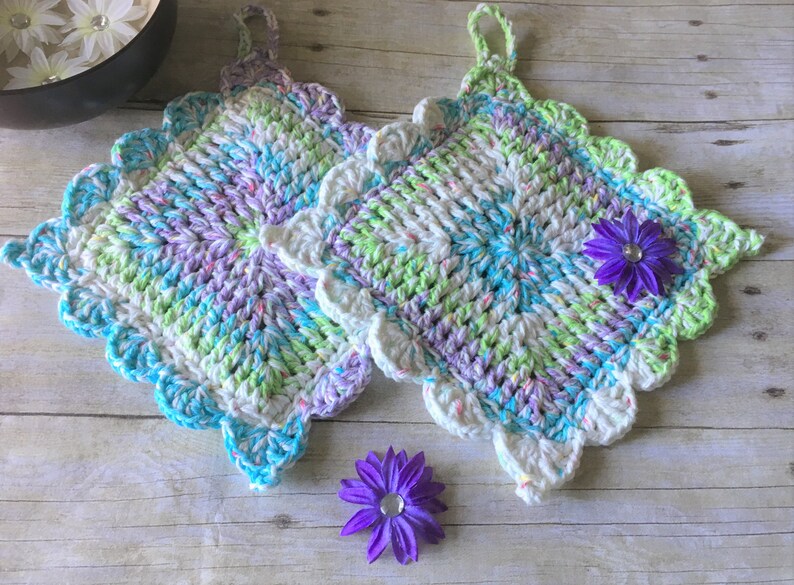 Set of 2 Kitchen Pot Holder Ready to Ship Gift Set BluePurple Pot Holder Crochet Pot Holders Handmade Pot Holders Pot Holder Hot Pad