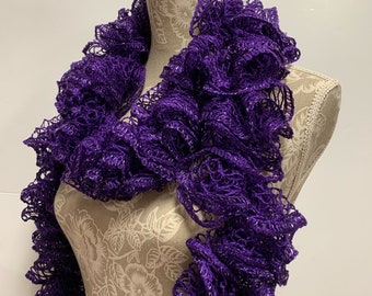 Bright Purple Crochet Scarf, Christmas Gift, Ruffle Scarf, Crochet Ruffle Scarf, Frilly Scarf,  Gift for Her, Fashion Scarf, Ready to ship