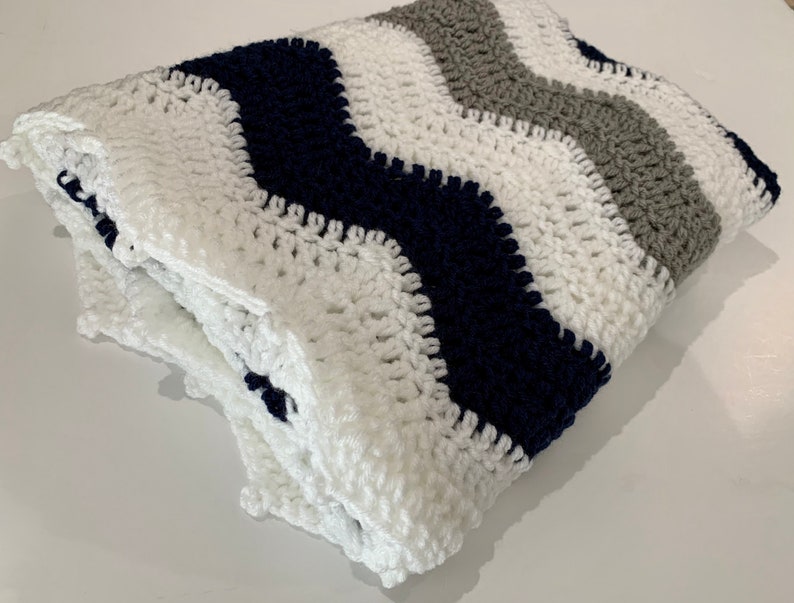 Blue Grey Baby Blanket Crochet Baby Blanket Chevron Baby Etsy