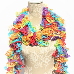 Crochet Ruffle Scarf, Rainbow Scarf, Crochet Scarf, Frilly Scarf, Handmade Scarf, Fashion Scarf, Ready to ship, Gift for Her, Colorful Scarf