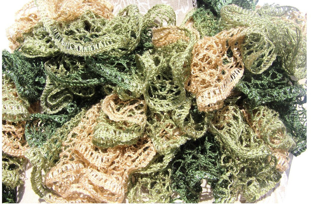Green Crochet Scarf Crochet Ruffle Scarf Crochet Scarf | Etsy