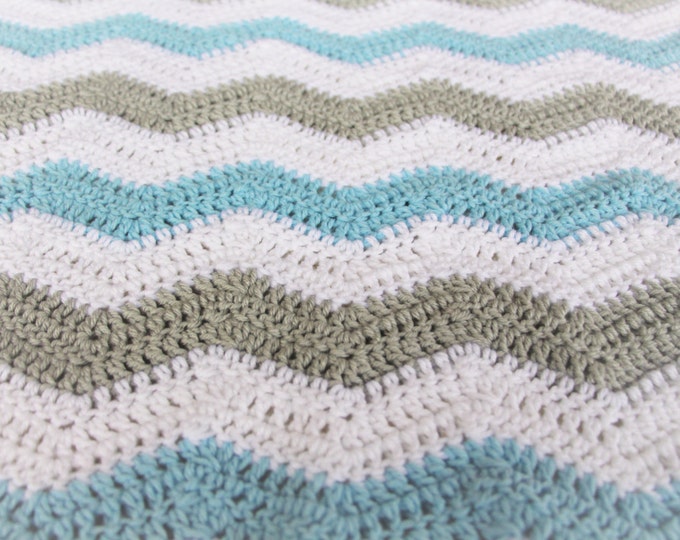 Blue Grey Chevron Blanket Chevron Blanket Crochet Baby Etsy
