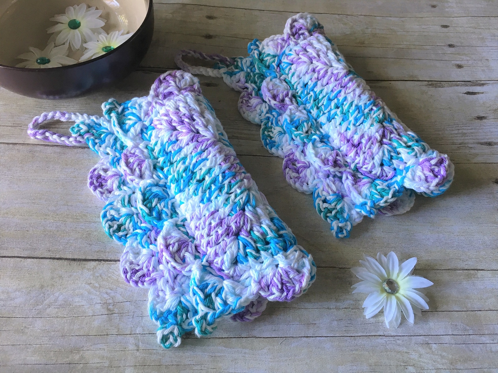 Aqua/purple Pot Holder Crochet Pot Holders Kitchen Pot Etsy
