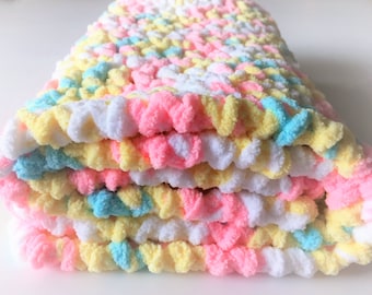 Crochet Baby Blanket: Pastel Chenille Security Blanket, Handmade