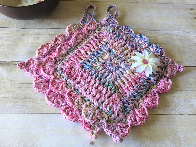 Rainbow Pot Holder Handmade Pot Holders Kitchen Decor Pink Etsy