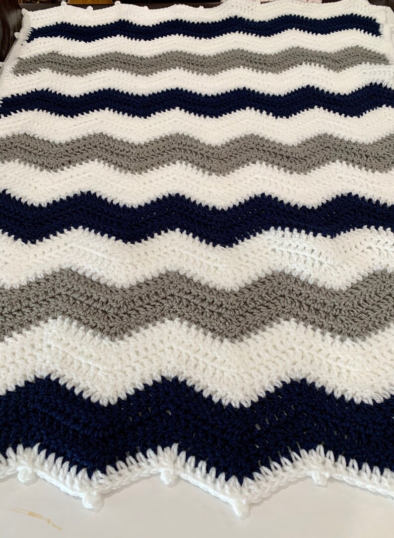 Blue Grey Baby Blanket Crochet Baby Blanket Chevron Baby Etsy