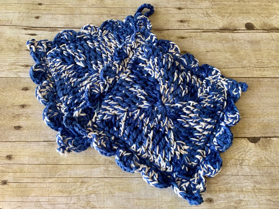 Pot Holders, Crochet Pot Holders, Kitchen Pot Holder, Blue White Pot