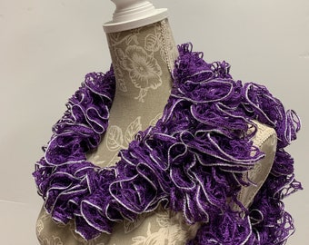 Gift for Mom, Purple Crochet Scarf, Handmade Scarf, Crochet Ruffle Scarf, Frilly Scarf, Sashay Scarf, Crochet Scarf, Gift for her