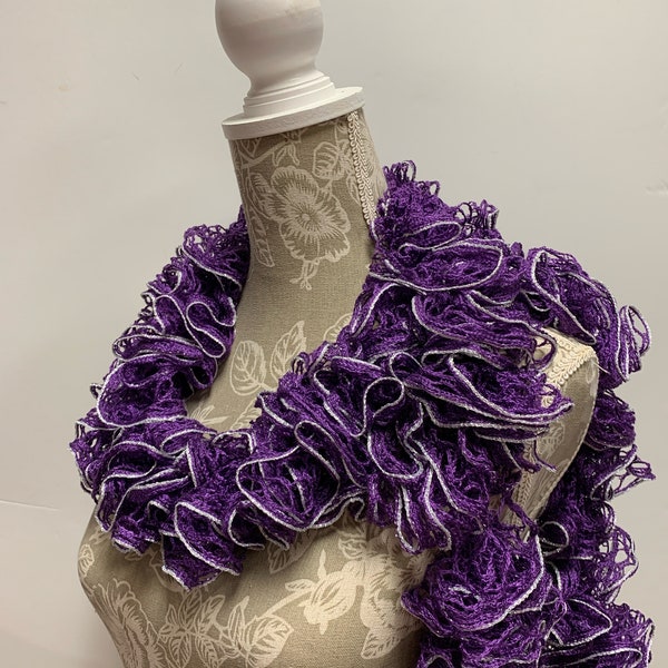 Gift for Mom, Purple Crochet Scarf, Handmade Scarf, Crochet Ruffle Scarf, Frilly Scarf, Sashay Scarf, Crochet Scarf, Gift for her
