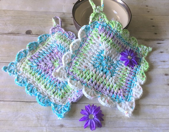 Crochet Kitchen Decor Plant Holder Blue and Red Star Pot Holder