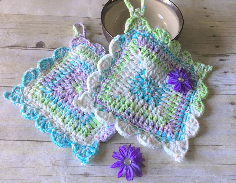 Set of 2 Kitchen Pot Holder Ready to Ship Gift Set BluePurple Pot Holder Crochet Pot Holders Handmade Pot Holders Pot Holder Hot Pad