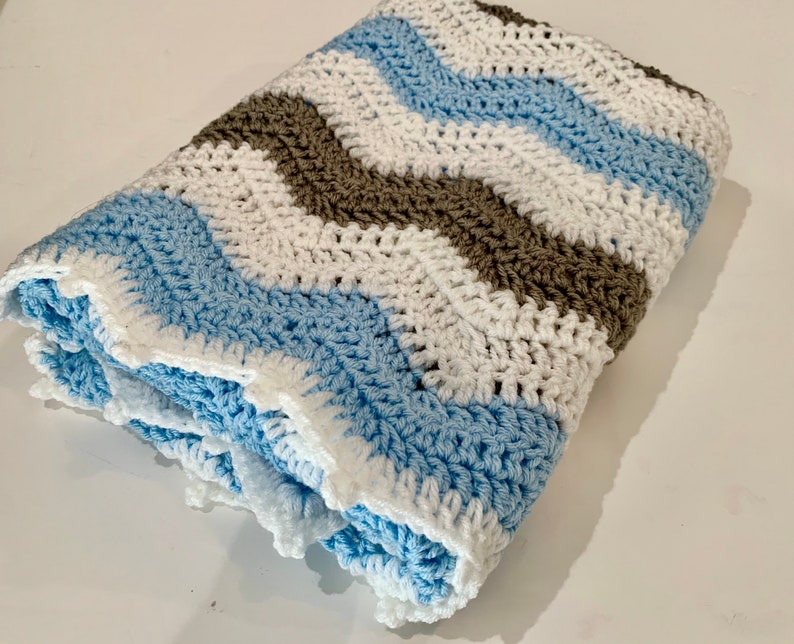 Blue Grey Baby Blanket Crochet Baby Blanket Chevron Baby Etsy