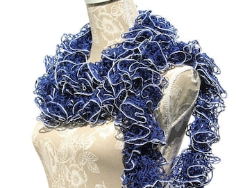 Gift for Mom, Blue Crochet Scarf, Handmade Scarf, Crochet Ruffle Scarf, Ready to Ship, Frilly Ruffle Scarf, Sashay Scarf, Crochet Scarf